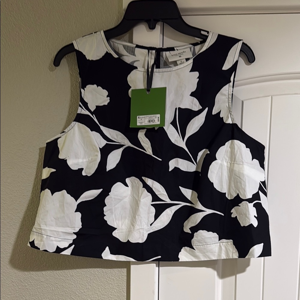 kate spade Black and White Floral Sleeveless Crop Top